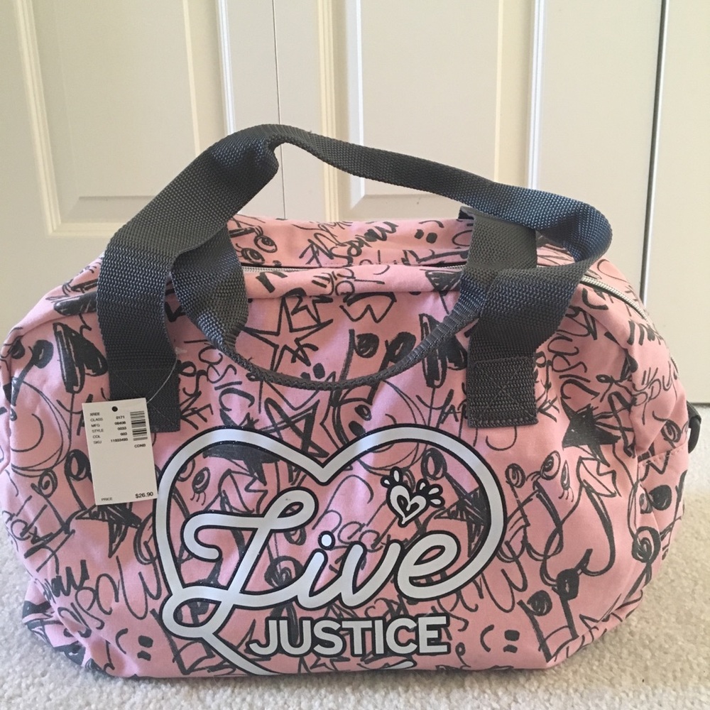 NWT Live Justice Pink & Grey Canvas Duffle Bag